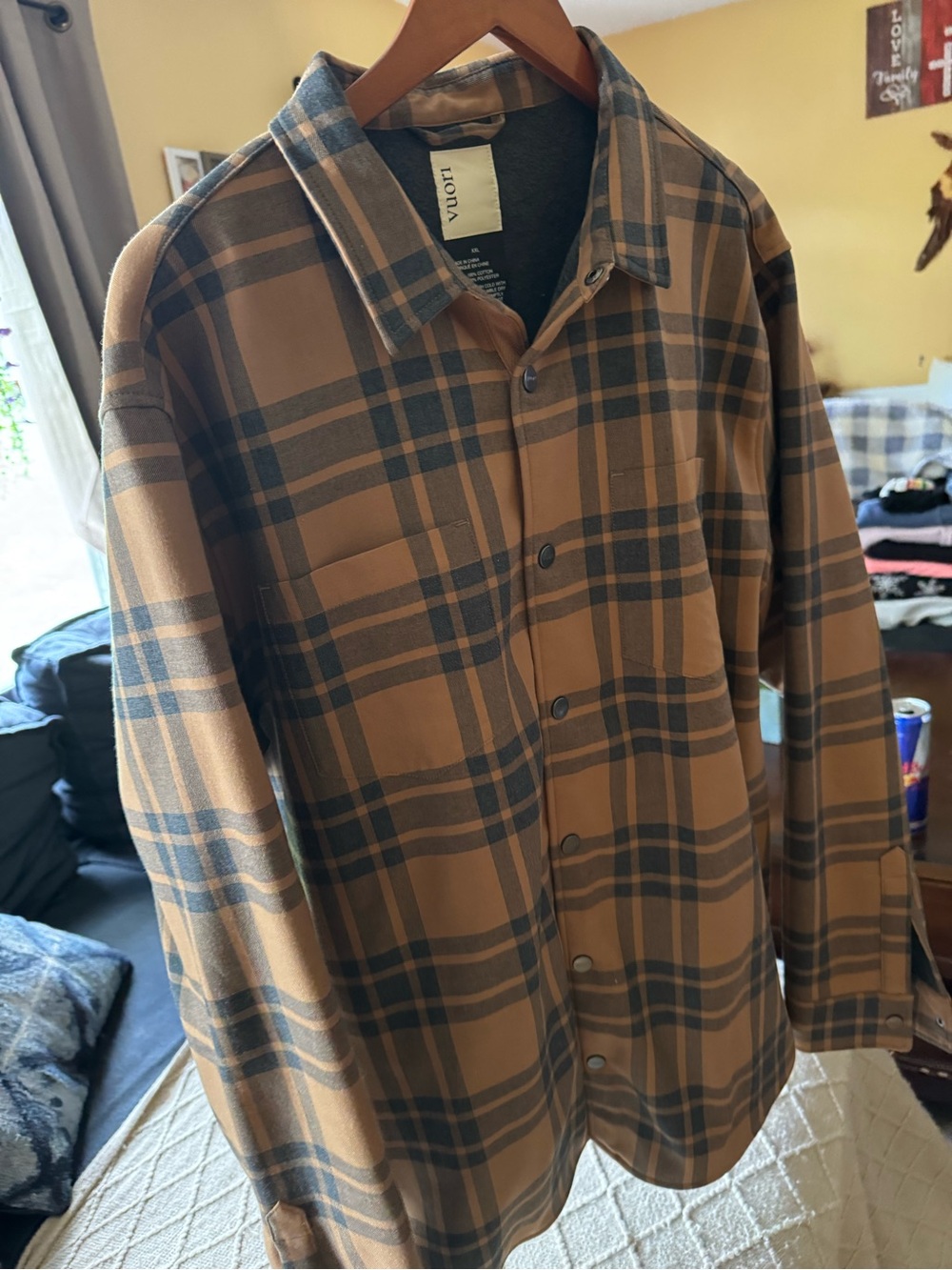 Vuori Tan and Gray Plaid Snap-Front Shirt Jacket